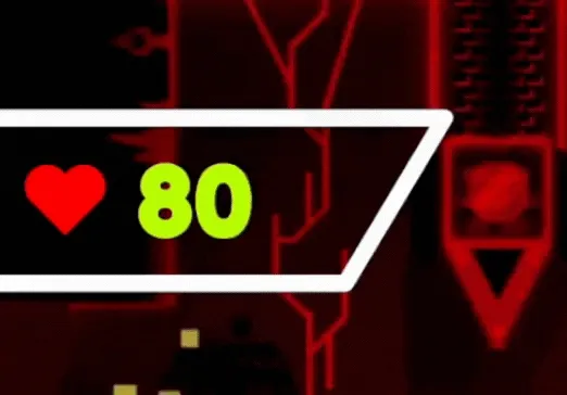 A heart rate widget showing 80 BPM in yellow next to a red heart icon, displayed in a white HUD bar over Geometry Dash Bloodlust gameplay.