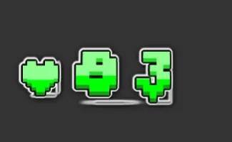 A heart rate widget on a dark gray background, displaying a pixelated green heart icon and a matching green 83 BPM, both outlined in white with small drop shadows.