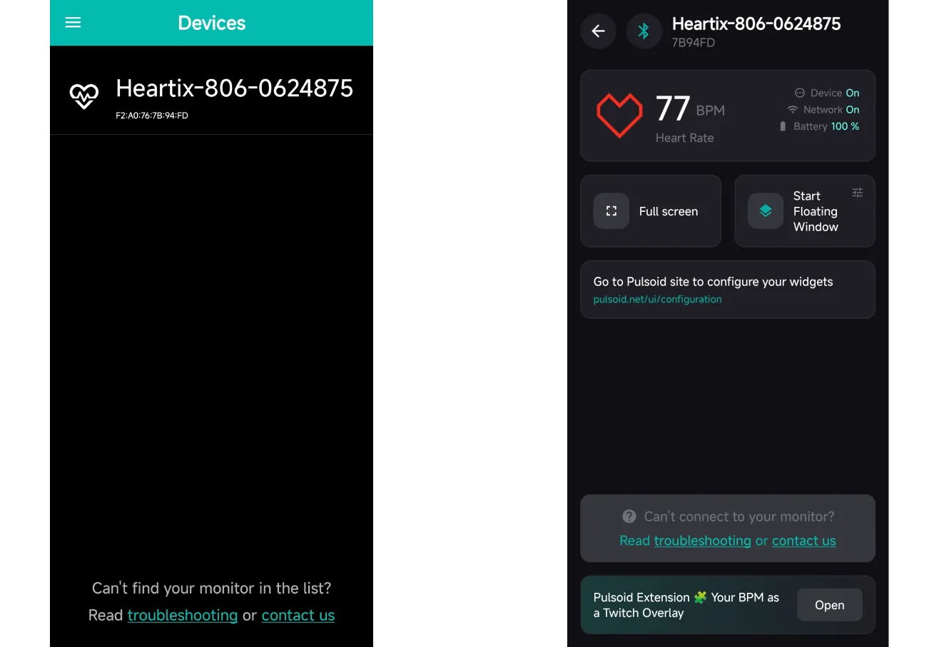 Device page in the Android app Device page in the Android app