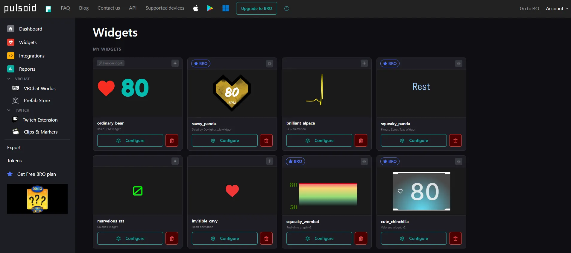 Widgets tab Widgets tab