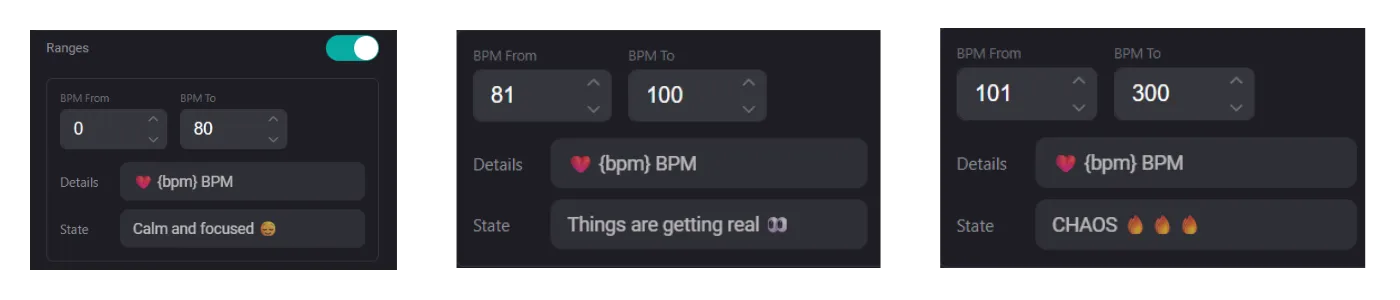 Heart rate ranges in the Preset mode Heart rate ranges in the Preset mode