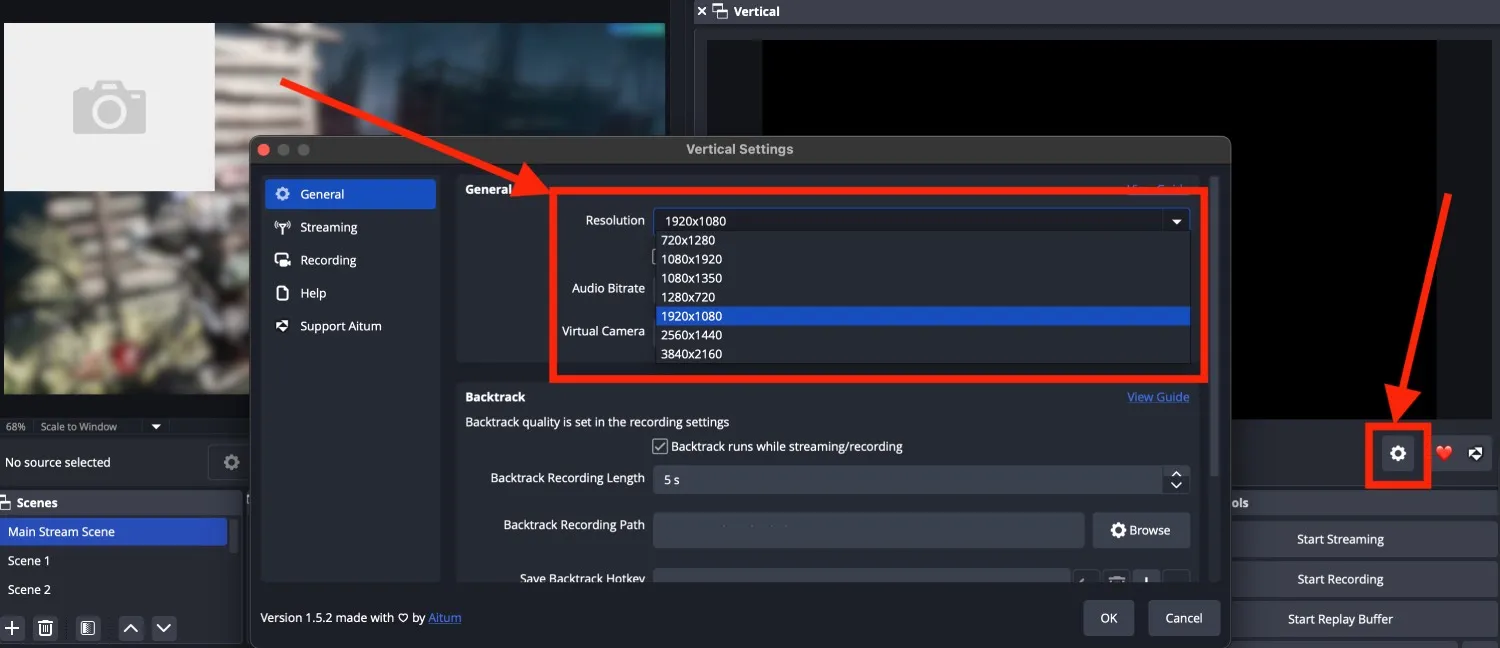 Setting up horizontal resolution of vertical canvas in OBS