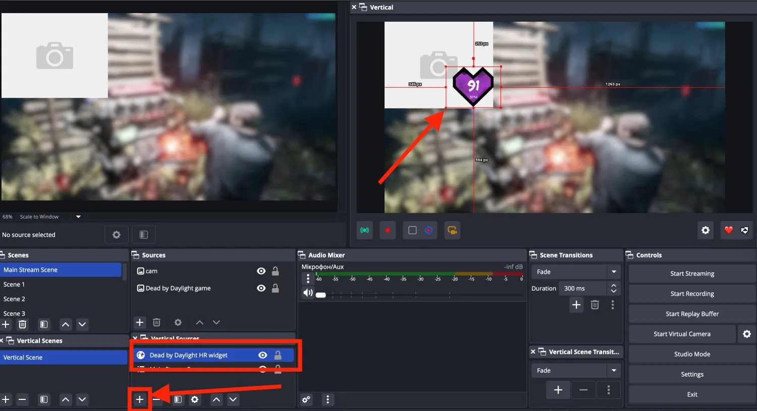 adding heart rate widget to the recording scene in OBS