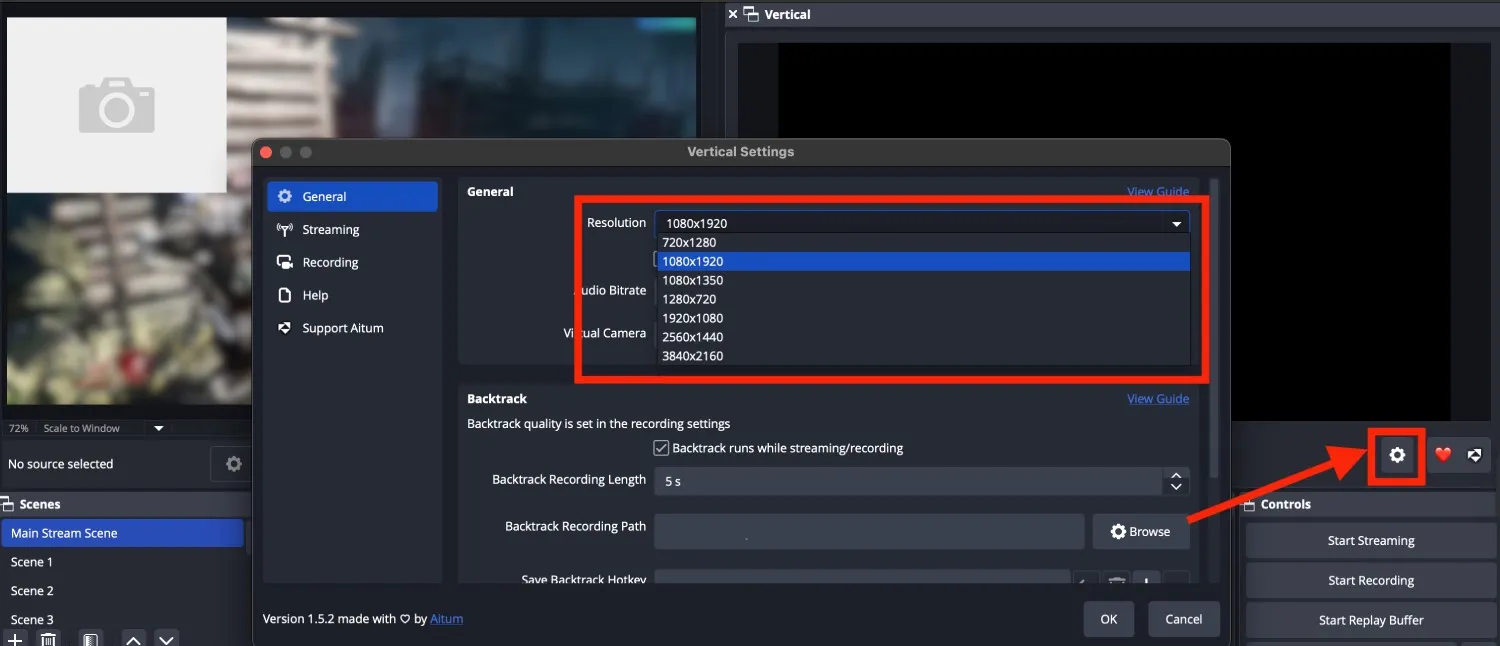Setting up vertical resolution of vertical canvas in OBS