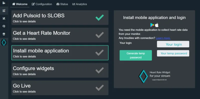 Pulsoid mobile application password in SLOBS