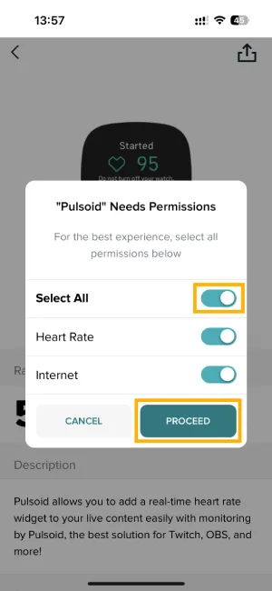 Press "Install", select all permissions and click "PROCEED" Press “Install”, select all permissions and click “PROCEED”