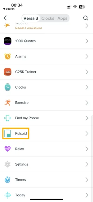 Pulsoid Fitbit Application in list of installed applications Pulsoid Fitbit Application in list of installed applications