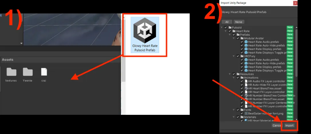 Unity に .unitypackage をインポートする画面