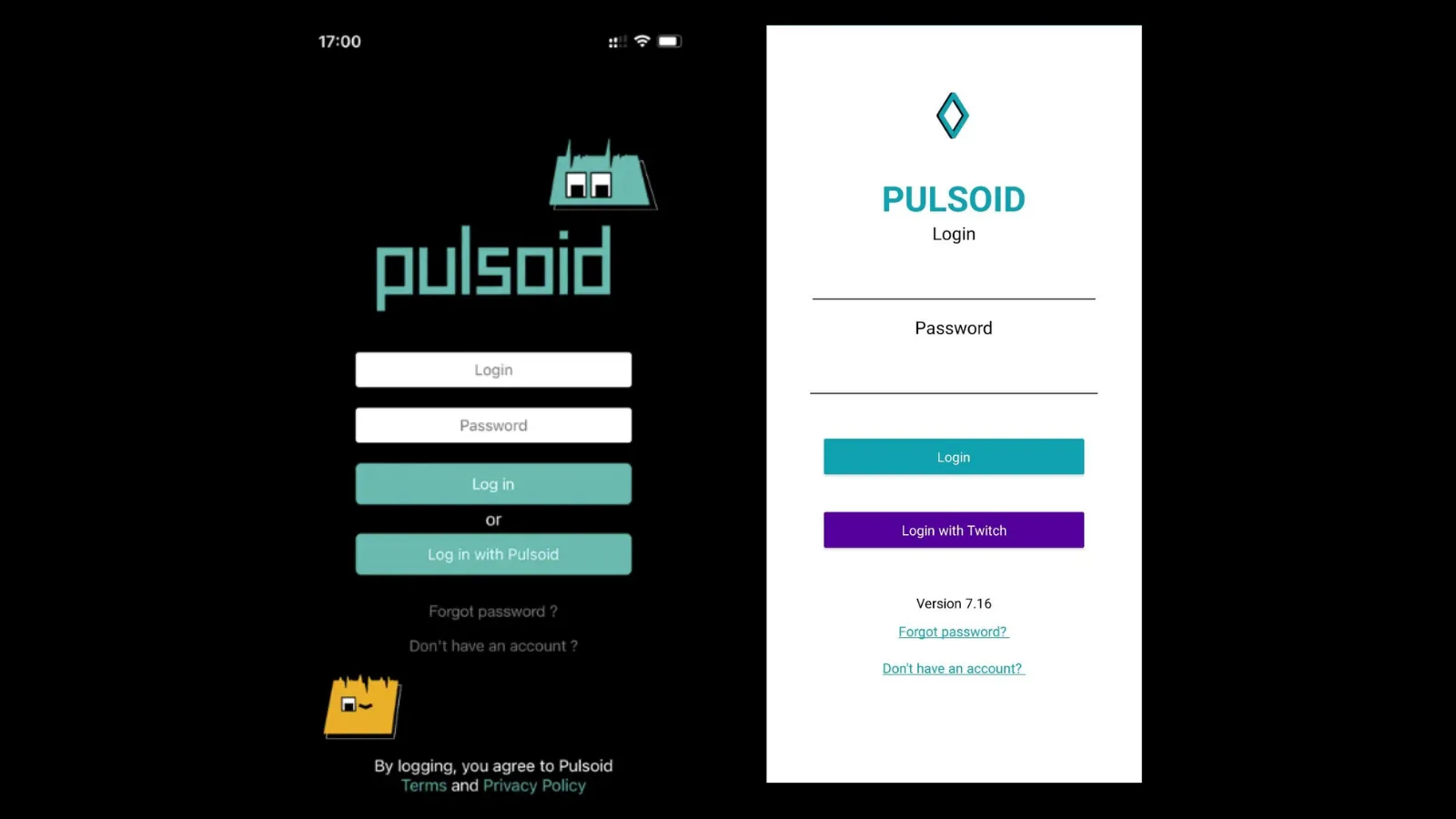 Login pages of Pusloid apps Login pages of Pusloid apps